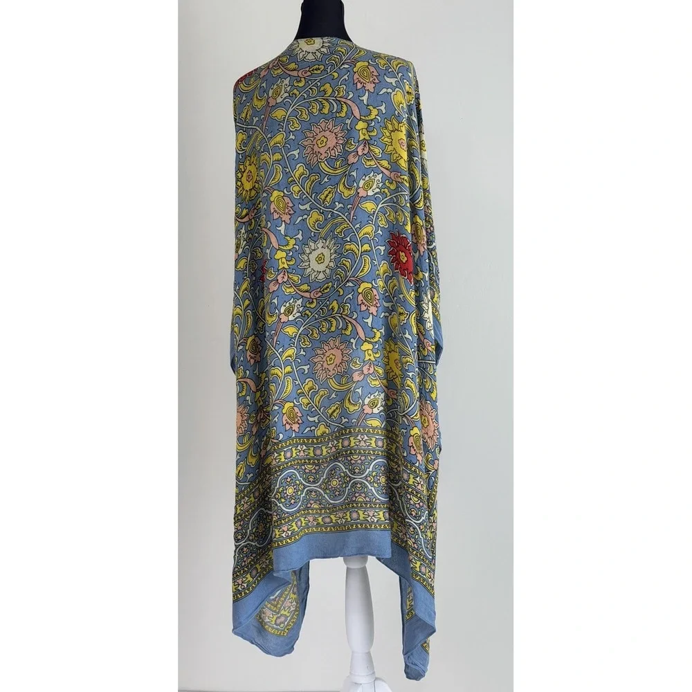 Free People Floral Paisley Kimono Cardigan Boho Open Front Rayon One Size